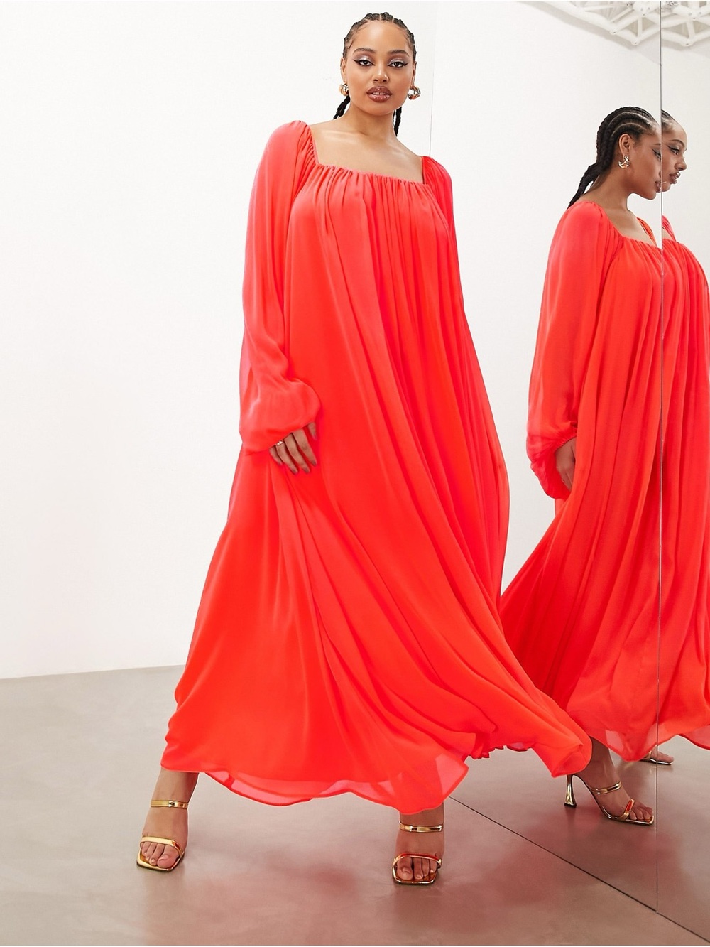 NWT ASOS Edition Curve Chiffon Maxi Dress Neon Coral Size 18